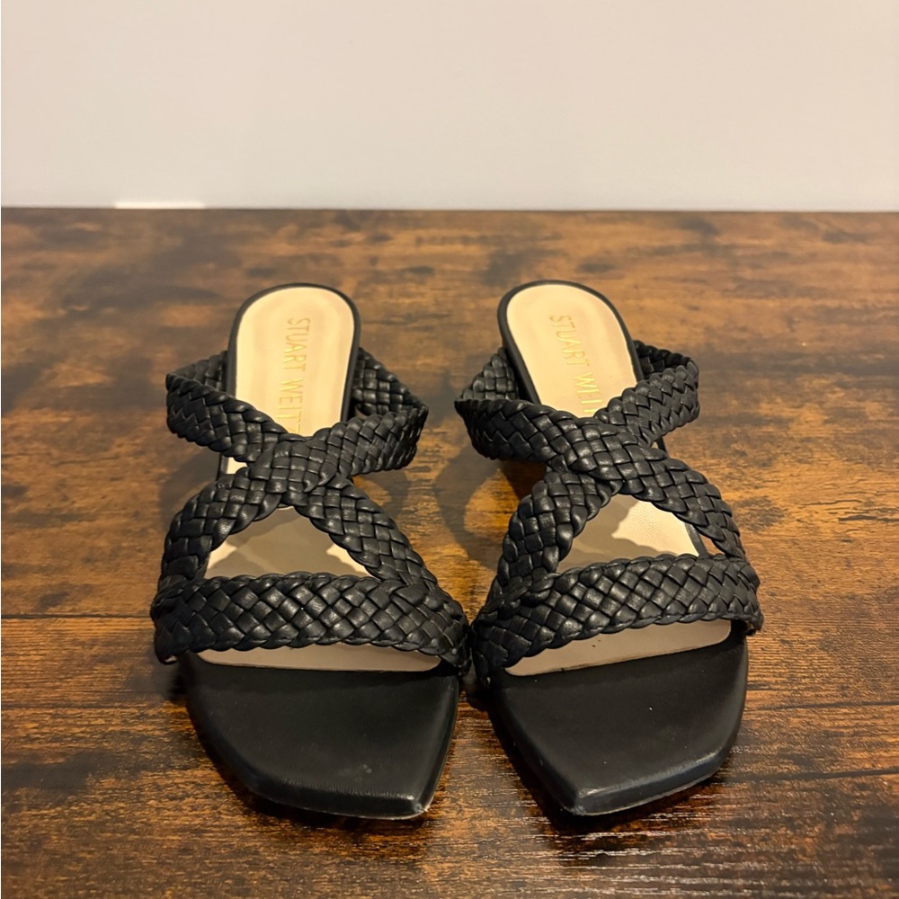 Stuart Weitzman Black Woven Sandals
